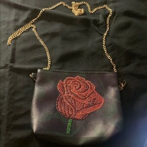 Rose Embellished Black Crossbody Bag
